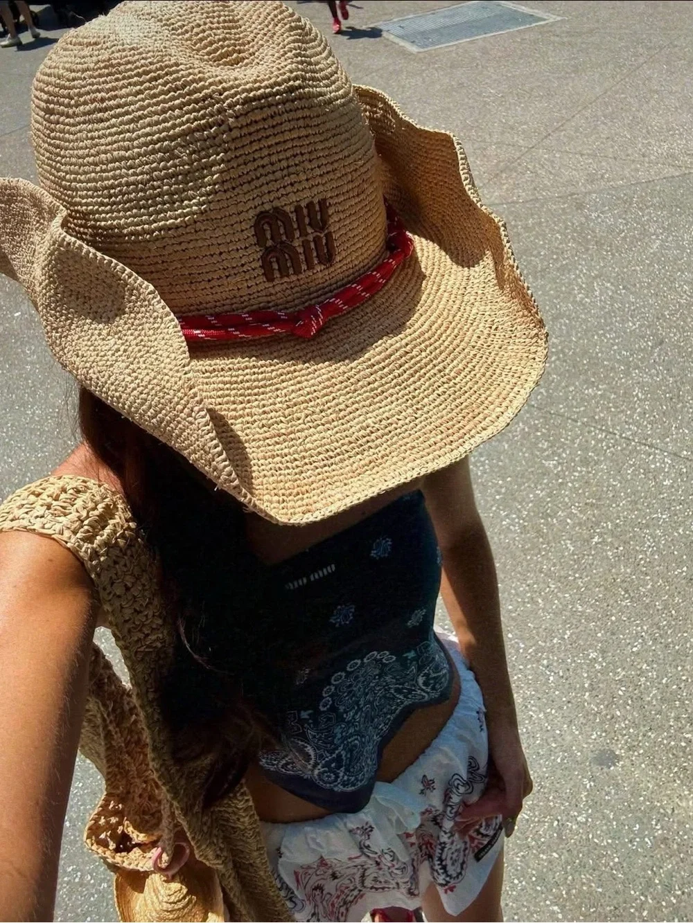 Miu Miu Raffia and Leather Hat
